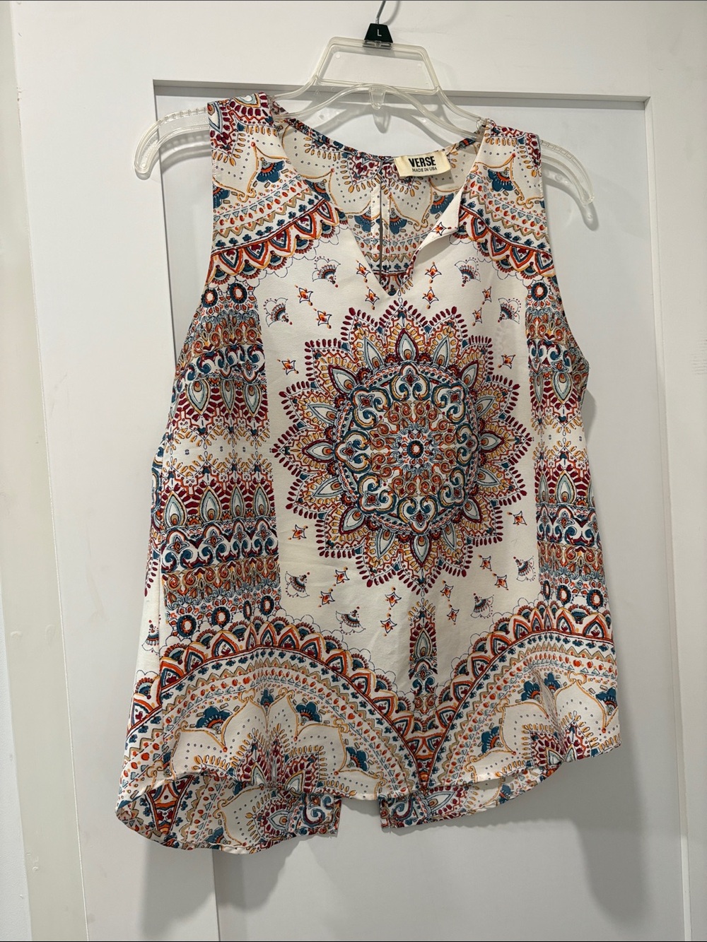 VERSE White Printed Sleeveless Camisole with Multicolor Mandala